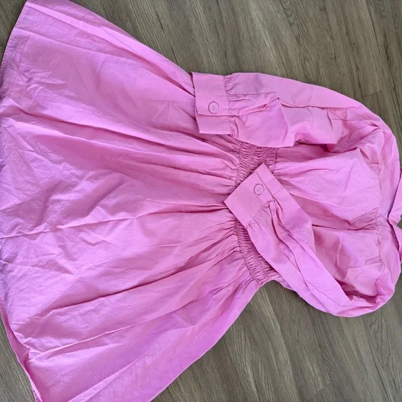 Zara Pink  Shirred Waist Collared Mini Dress - Picture 4 of 4